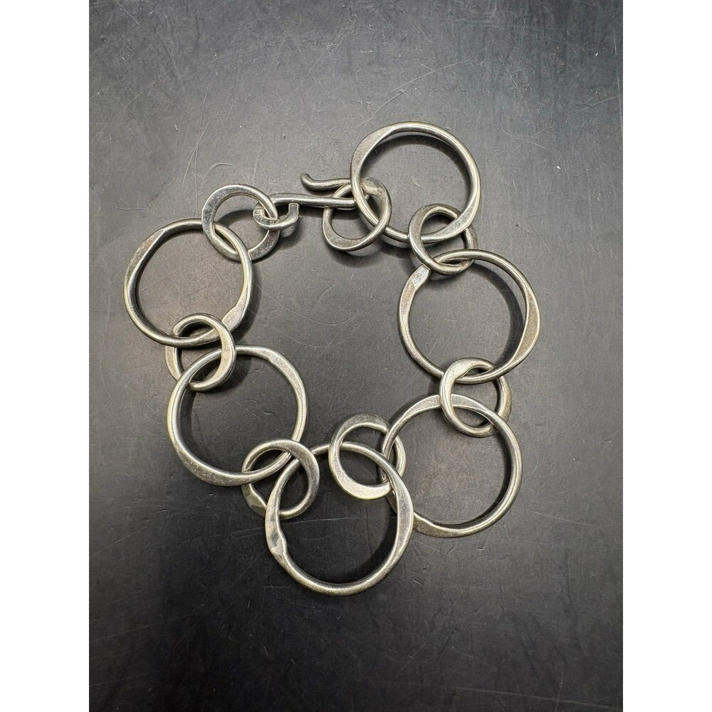 Vtg Modernist Sterling Silver Handmade 7.5" Artisan Oval Link 925 Bracelet 19g